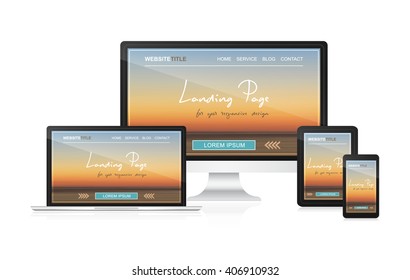 Landing page in responsive web design for your website presentation. Vector illustration.