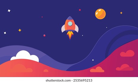 Landing Page Rocket Launch In A Starry Night Sky