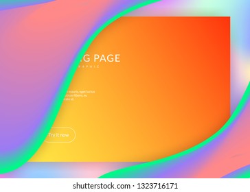 Landing page. Round ui, screen composition. Holographic 3d backdrop with modern trendy blend. Vivid gradient mesh. Landing page with liquid dynamic elements and fluid shapes.