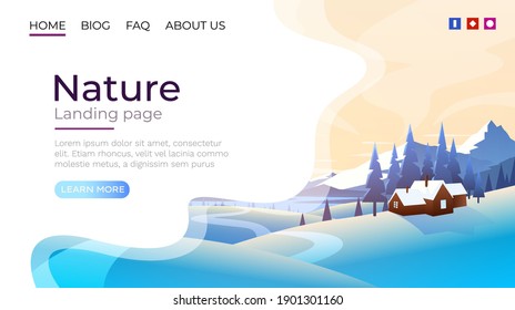 Landing page screen, nature landscape template cover. website background. Vector illustration