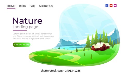 Landing page screen, nature landscape template cover. website background. Vector illustration