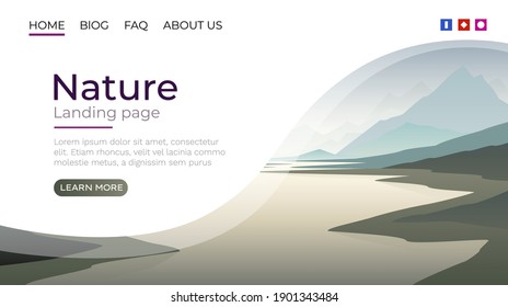 Landing page screen, nature landscape template cover. website background. Vector illustration