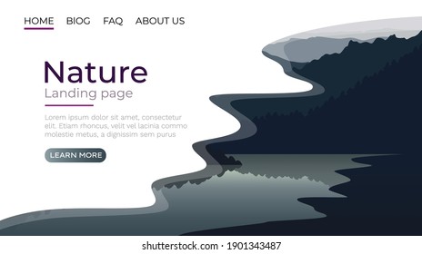 Landing page screen, nature landscape template cover. website background. Vector illustration