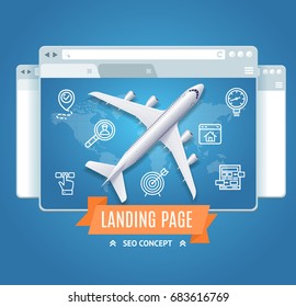 Landing Page Search Engine Seo Concept Screen Project Layout Design Interface Website. Vector illustration