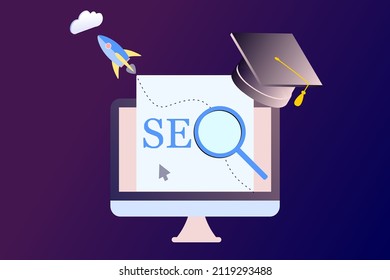 Landing page of SEO Search Engine Optimization modern flat design isometric template. Conceptual SEO analysis and optimization, SEO strategies and marketing concept vector illustration for web site.