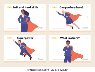 Landing page set advertising soft and hard business skills superpower development training course