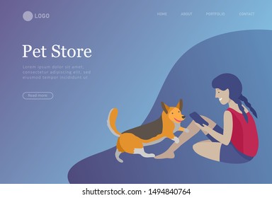 Landing page set of children with pets, cats and dog. Happy, funny kids playing, love and taking care of kittens, pet animals in flat cartoon style.