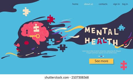 Landing Page For A Site About Mental Health. Banner With Abstract Human Face. World Health Day.