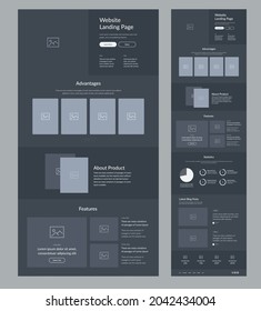 Landing page site. Dark option of website. Good wireframe layout interface design for your business.