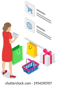 Landing page of site with goods. Man using application for buying and ordering purchases worldwide