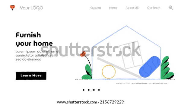 Landing page of the site in a minimalistic\
linear style. Doodle illustration, home improvement interior\
design,. Vector\
illustration