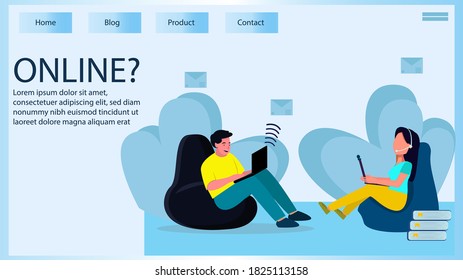 Landing page del sitio sobre el tema del trabajo a distancia, freelancers trabajan en casa en un ambiente conveniente, empleados remotos. Ilustración de dibujos animados planos