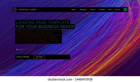 Landing page site template with liquid dynamic lines flow. Minimal futuristic composition design with abstract background pattern. Eps10 vector illustration