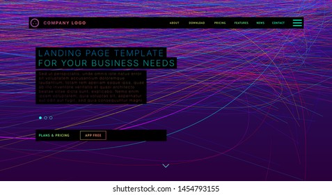 Landing page site template with liquid dynamic lines flow. Minimal futuristic composition design with abstract background pattern. Eps10 vector illustration
