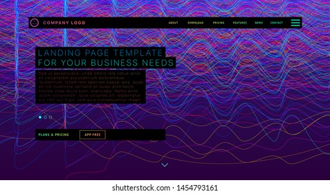 Landing page site template with liquid dynamic lines flow. Minimal futuristic composition design with abstract background pattern. Eps10 vector illustration