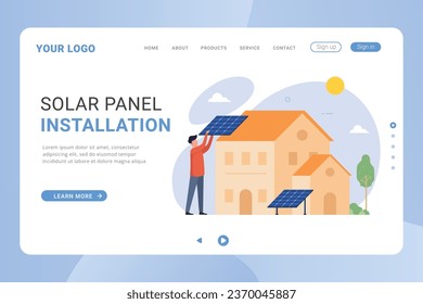 Landing page Solar panel and windmill installation vector illustration