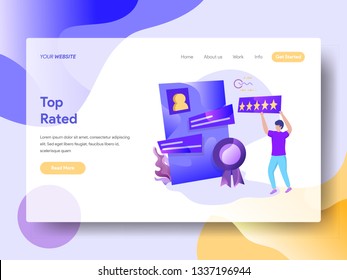 Landing Page Stars Seller vector illustration concept, a man is bringing chat stars on board, can use for, landing pages, templates, UI, web, mobile app, poster, banner, flyer