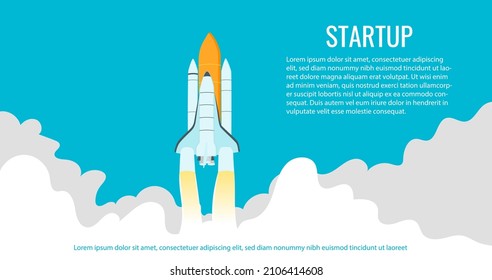 Landing page, startup concept. Space shuttle flying to the cosmos. Vector illustration
