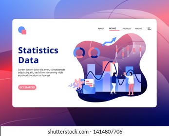 Landing page Statistics Data is a modern style, the concept of people doing analysis in front of a graph, can be used for landing pages, web, ui, banners, templates, backgrounds, posters - Vector