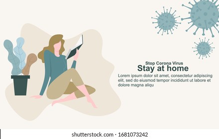 landing page of stay at home to stop the spread of covid19 concept for banner, poster, flyer. Vector illustration. 