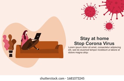 landing page of stay at home to stop the spread of covid19 concept for banner, poster, flyer. Vector illustration. 