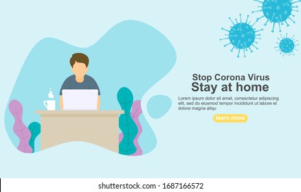 landing page of stay at home to stop the spread of covid19 concept for banner, poster, flyer. Vector illustration. 