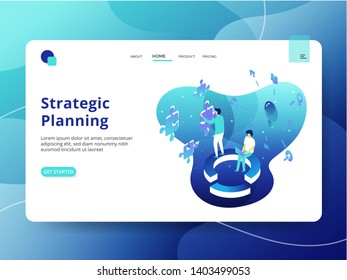 Landing Page Strategic Planning, the concept of people doing business strategy, can be used for landing pages, web, ui, banners, templates, backgrounds, posters - Vector