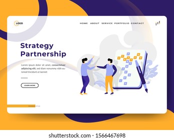 Landing Page Strategy Partnership Illustration concept, can use for, landing pages, templates, UI, web, mobile app, poster, banner, flyer. vector