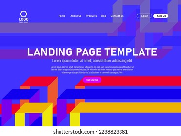 landing page with striped ribbon modern art geometry shape 1980th theme background for website UI , Annual reports, flyer, poster, cover friendly use vectorEPS.