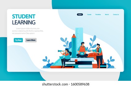 landing page for student learning and education. student study. online mobile modern learning. knowledge acquired through experience, study, being taught. vector design for business card website web