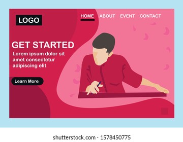 Landing page with a student read a question figure suitable online e-learning web site