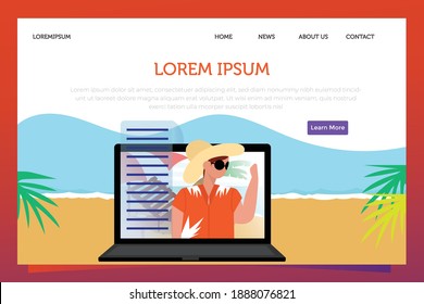 Landing page Summer beach relaxing. Theme for banner, website design or landing web page ou ui