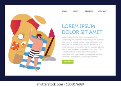 Landing page Summer beach relaxing. Theme for banner, website design or landing web page ou ui