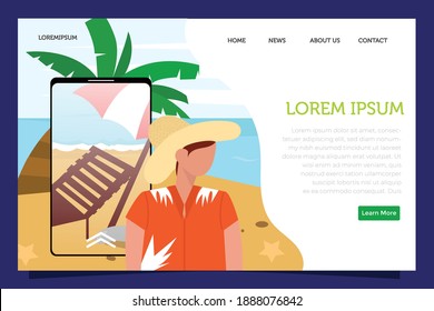 Landing page Summer beach relaxing. Theme for banner, website design or landing web page ou ui