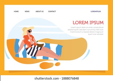 Landing page Summer beach relaxing. Theme for banner, website design or landing web page ou ui