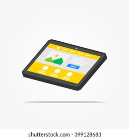 Landing page tablet 3D vector illustration. Responsive (adaptive) web design technology 3D creative concept. Isolated user interface landing page isometric graphic design.
