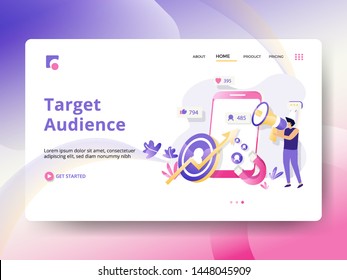 Landing Page Target Audience vector illustration concept, men are using microphones to bring customers, can use for, landing pages, templates, UI, web, mobile app, banner,