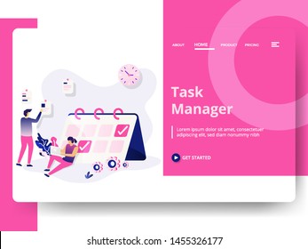 Landing Page Task Manager vector illustration modern, Business Marketing concept, can use for Headers of web pages, templates, UI, web, mobile app, posters, banners, flyers, posters, development.