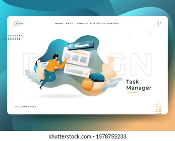 Landing Page Task Manager vector illustration modern concept, can use for Headers of web pages, templates, UI, web, mobile app, posters, banners, flyers, posters.