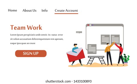 Landing Page Teamwork for idea bussiness technology, Modern Vector Illustration Concept for Website Template and Mobile Website Development