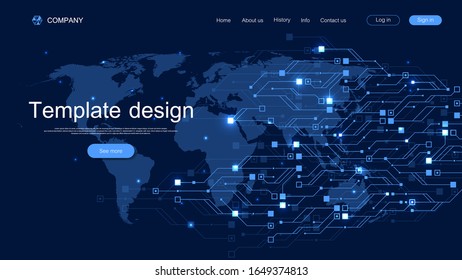 Landing page tech background with abstract circuit board textures. Geometric abstract background with lines circuit board . Website template design. Vector illustration