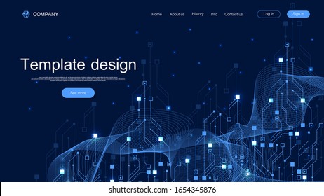 Landing page tech background with abstract circuit board textures. Geometric abstract background with lines circuit board. Website template design  industry. Vector illustration