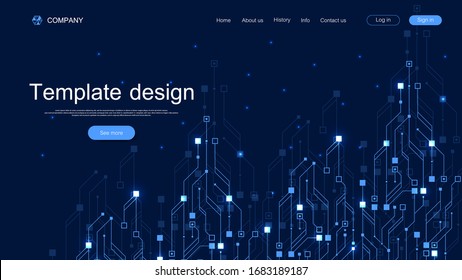 Landing page tech background with abstract circuit board textures. Geometric abstract background with lines circuit board . Website template design. Vector illustration