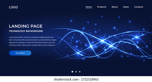 Design der Landing Page Technology Website-Vorlage. Blaues Vektorgrafik-Konzept des Webseitendesigns für Webseiten. Moderne Technologie-Schnittstelle. Landing-Webseite.
