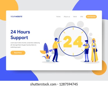 Landing page template of 24 Hours Live Support Illustration Concept. Modern flat design concept of web page design for website and mobile website.Vector illustration