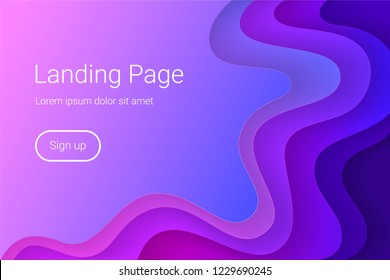 Landing page template. 3D abstract gradient paper cut waves. Trendy style. Vector illustration.