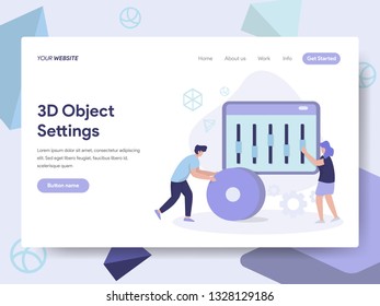 Landing page template of 3d Object Settings Illustration Concept. Isometric flat design concept of web page design for website and mobile website.Vector illustration