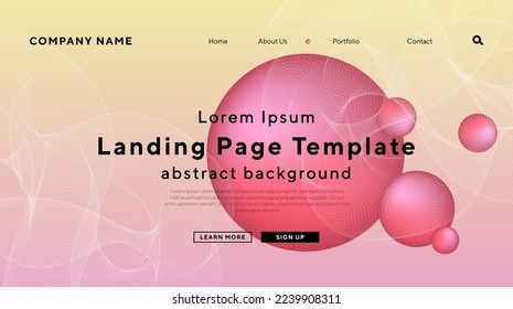 landing page template with 3d orb texture biology energy technology log-in site theme background for website UI , Annual reports, flyer, poster, cover friendly use vectorEPS.