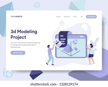 Landing page template of 3D Printing Modeling Illustration Concept. Isometric flat design concept of web page design for website and mobile website.Vector illustration