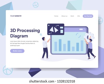 Landing page template of 3d Processing Diagram Illustration Concept. Isometric flat design concept of web page design for website and mobile website.Vector illustration